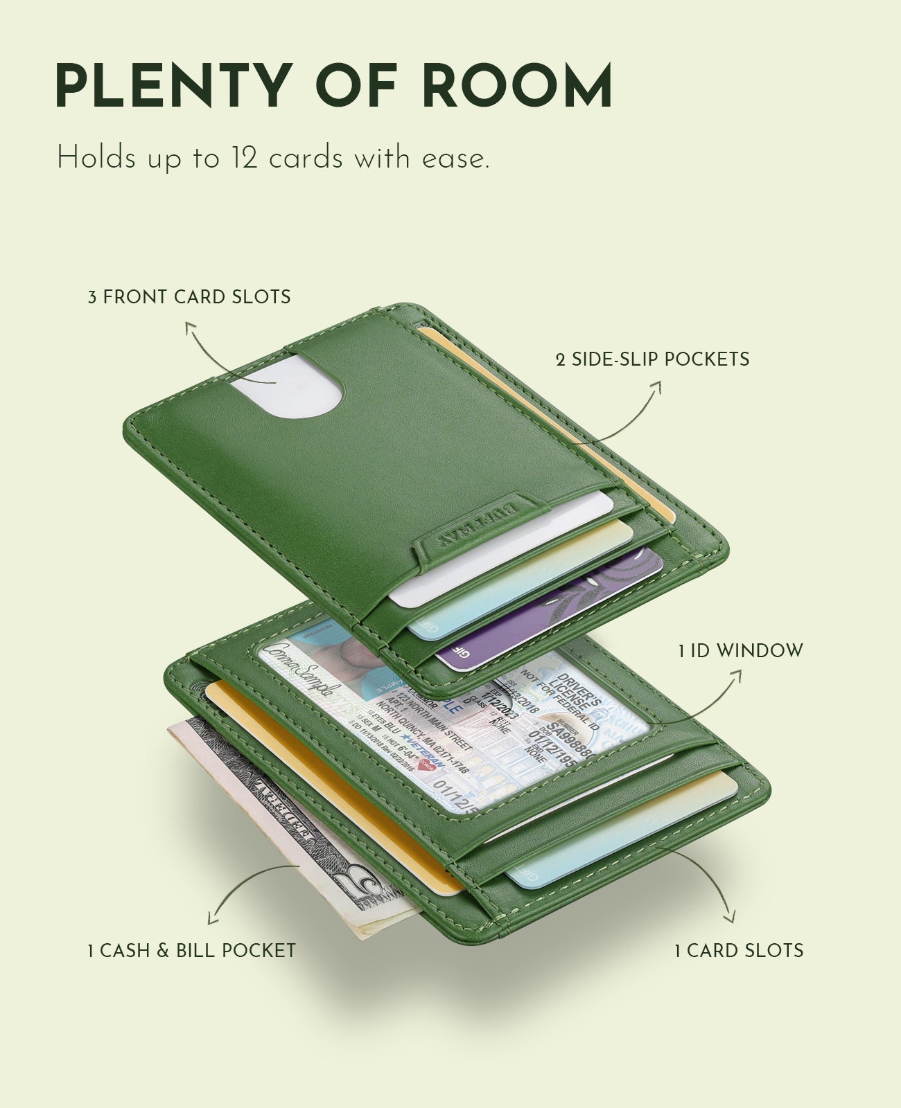 Buffway Slim Wallet for Men Women Minimalist Small Leather Front Pocket Wallets with RFID Blocking and Gifts Box - Bassa Green