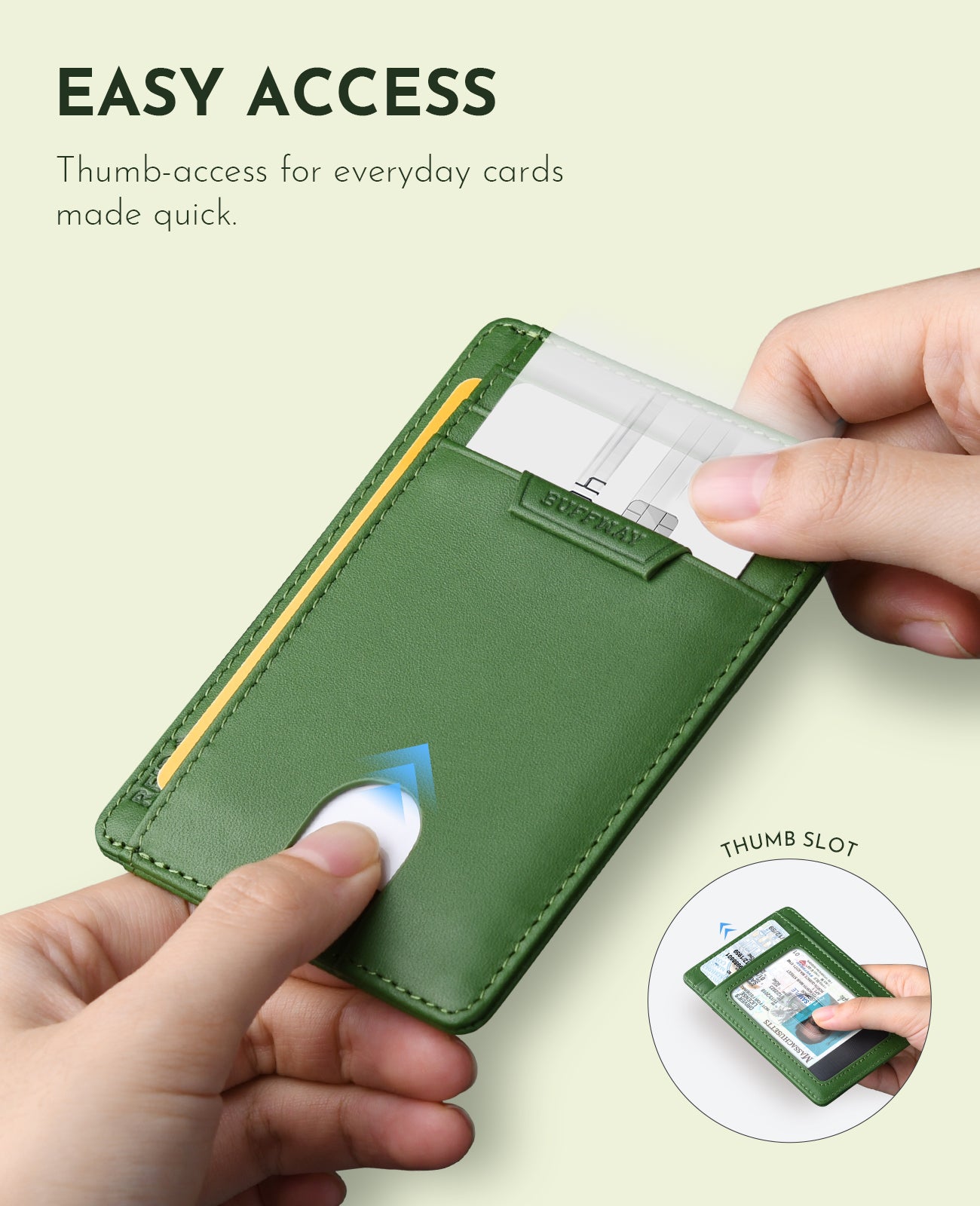 Buffway Slim Wallet for Men Women Minimalist Small Leather Front Pocket Wallets with RFID Blocking and Gifts Box - Bassa Green
