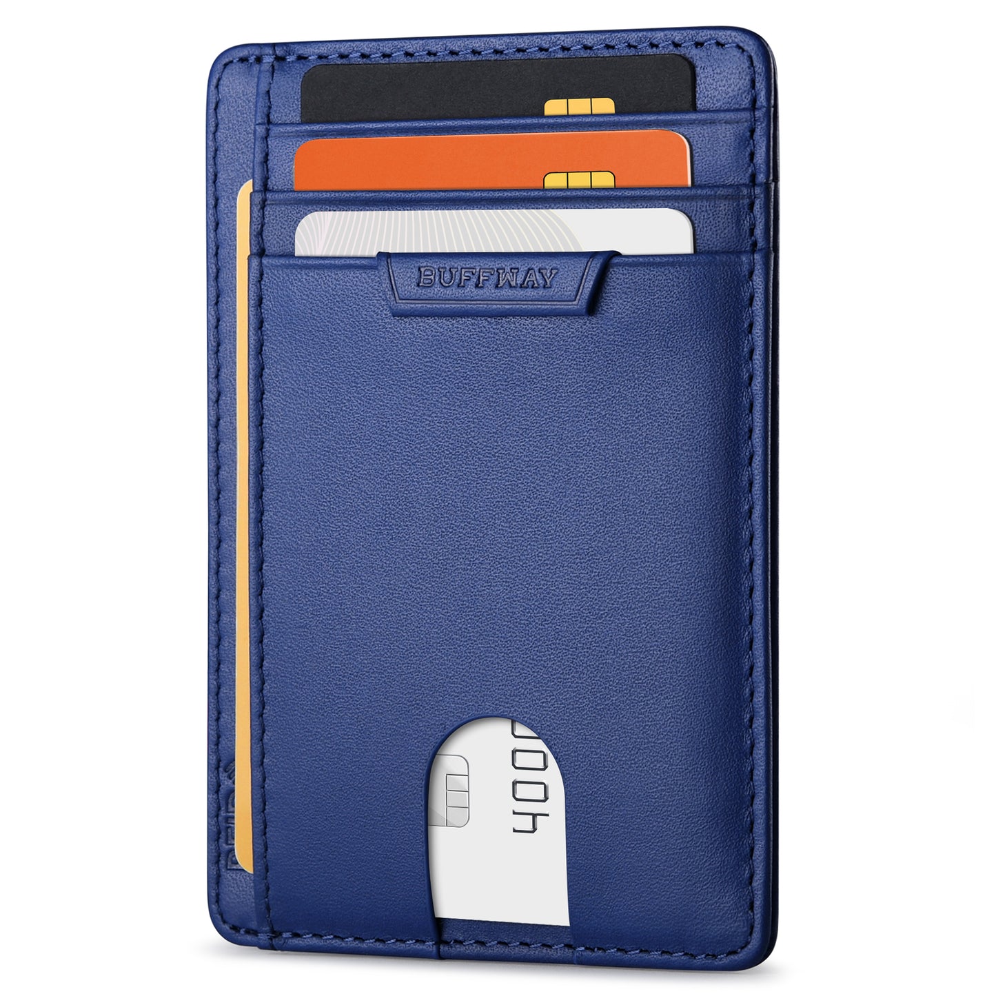 Buffway Slim Wallet for Men Women Minimalist Small Leather Front Pocket Wallets with RFID Blocking and Gifts Box - Bassa Blue