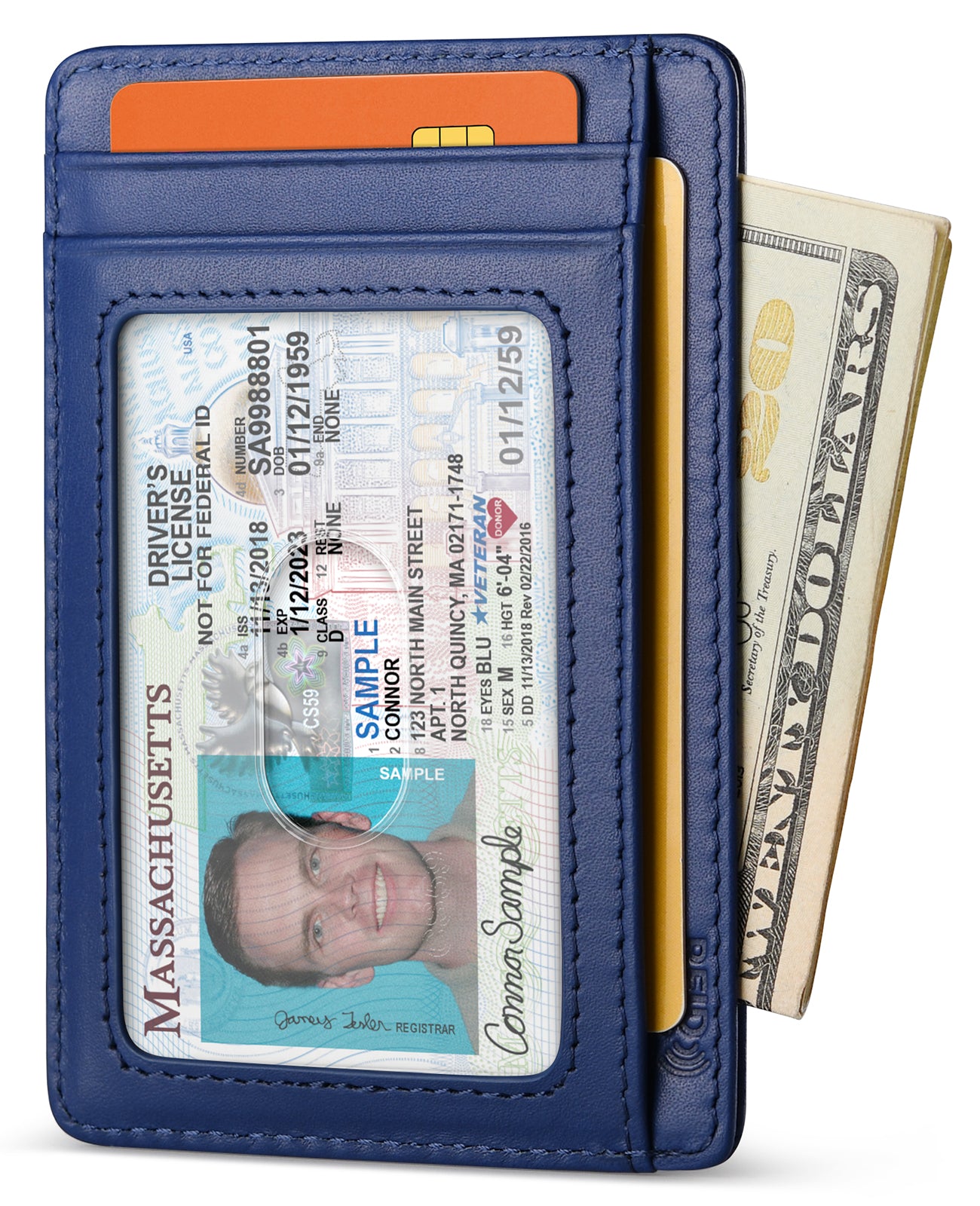 Buffway Slim Wallet for Men Women Minimalist Small Leather Front Pocket Wallets with RFID Blocking and Gifts Box - Bassa Blue