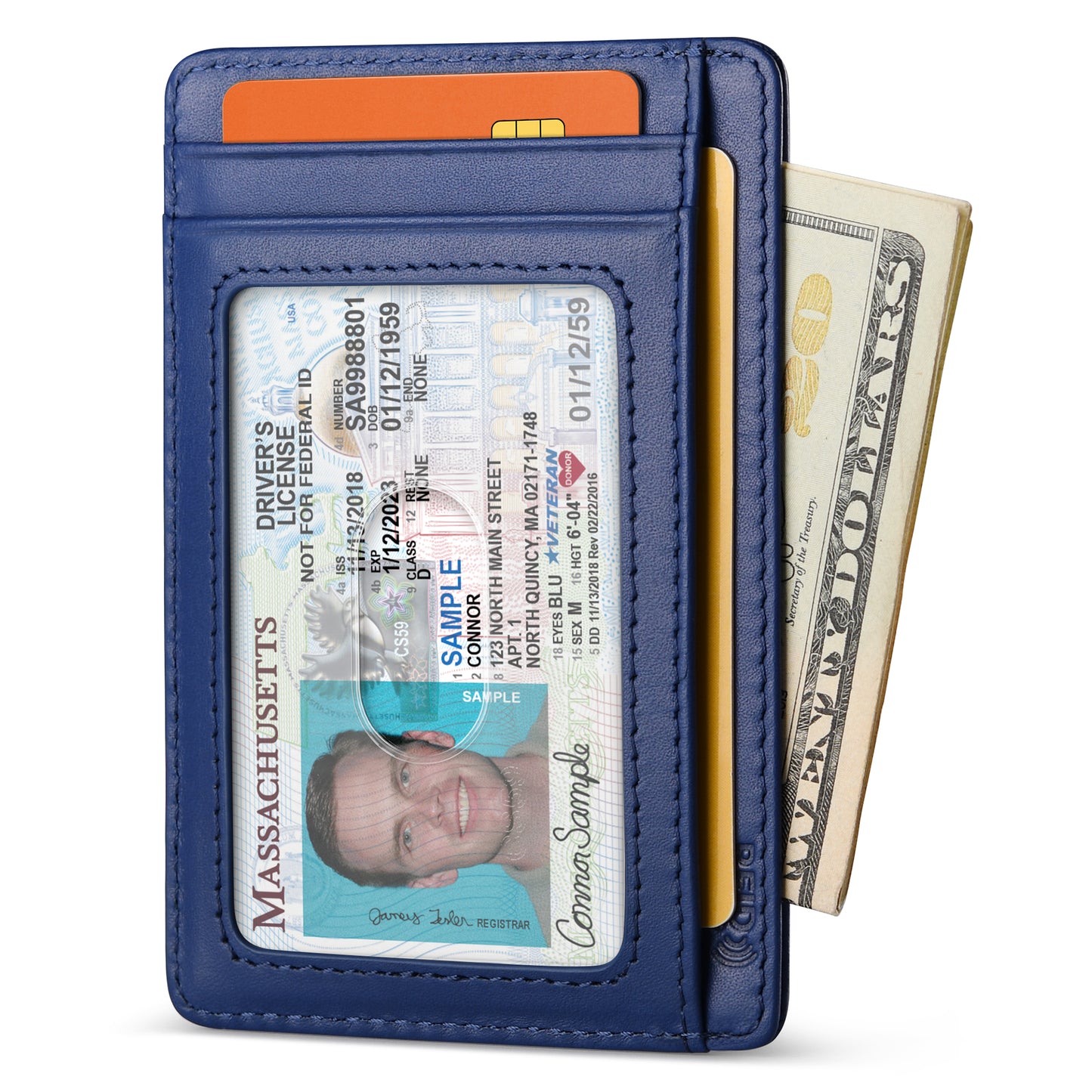 Buffway Slim Wallet for Men Women Minimalist Small Leather Front Pocket Wallets with RFID Blocking and Gifts Box - Bassa Blue