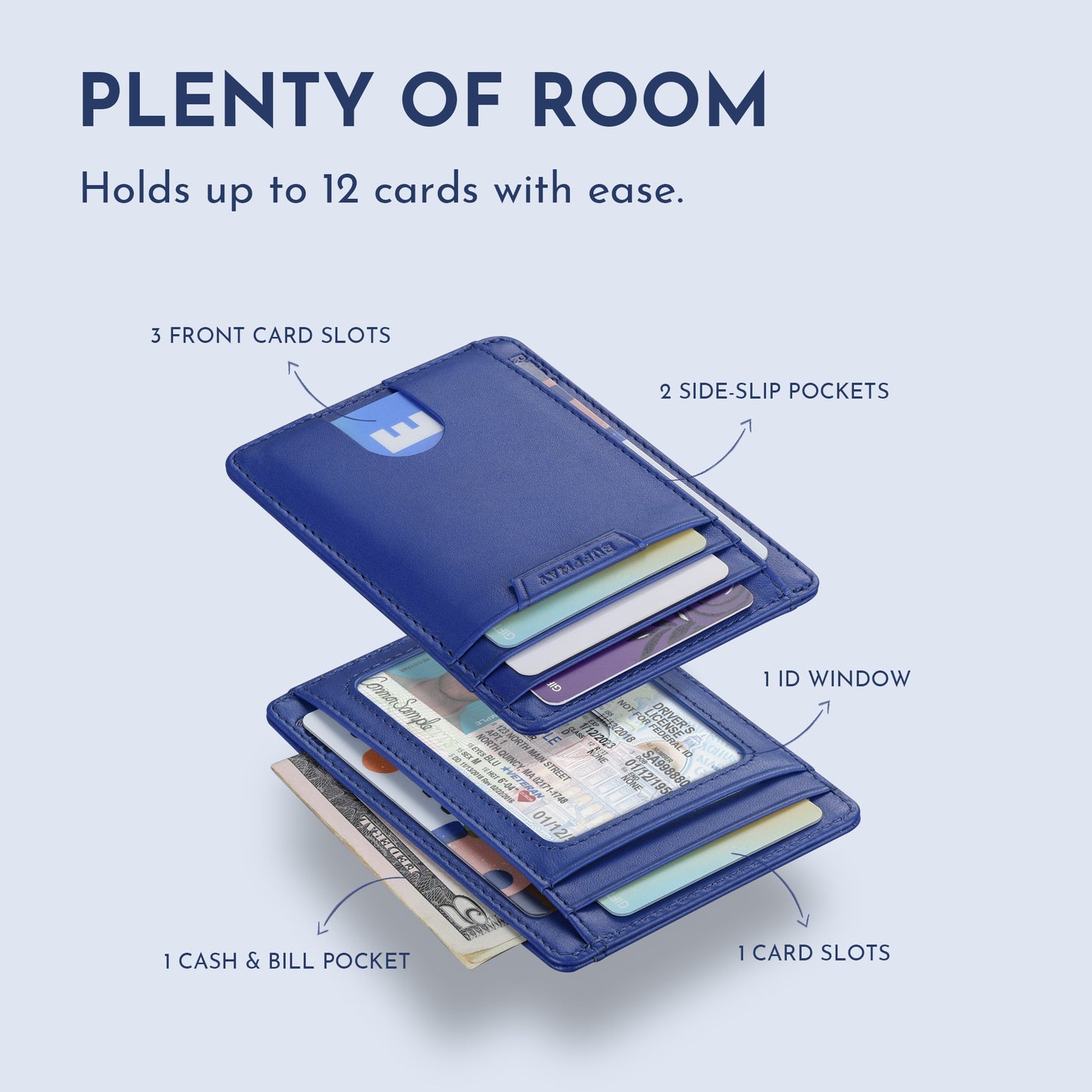 Buffway Slim Wallet for Men Women Minimalist Small Leather Front Pocket Wallets with RFID Blocking and Gifts Box - Bassa Blue