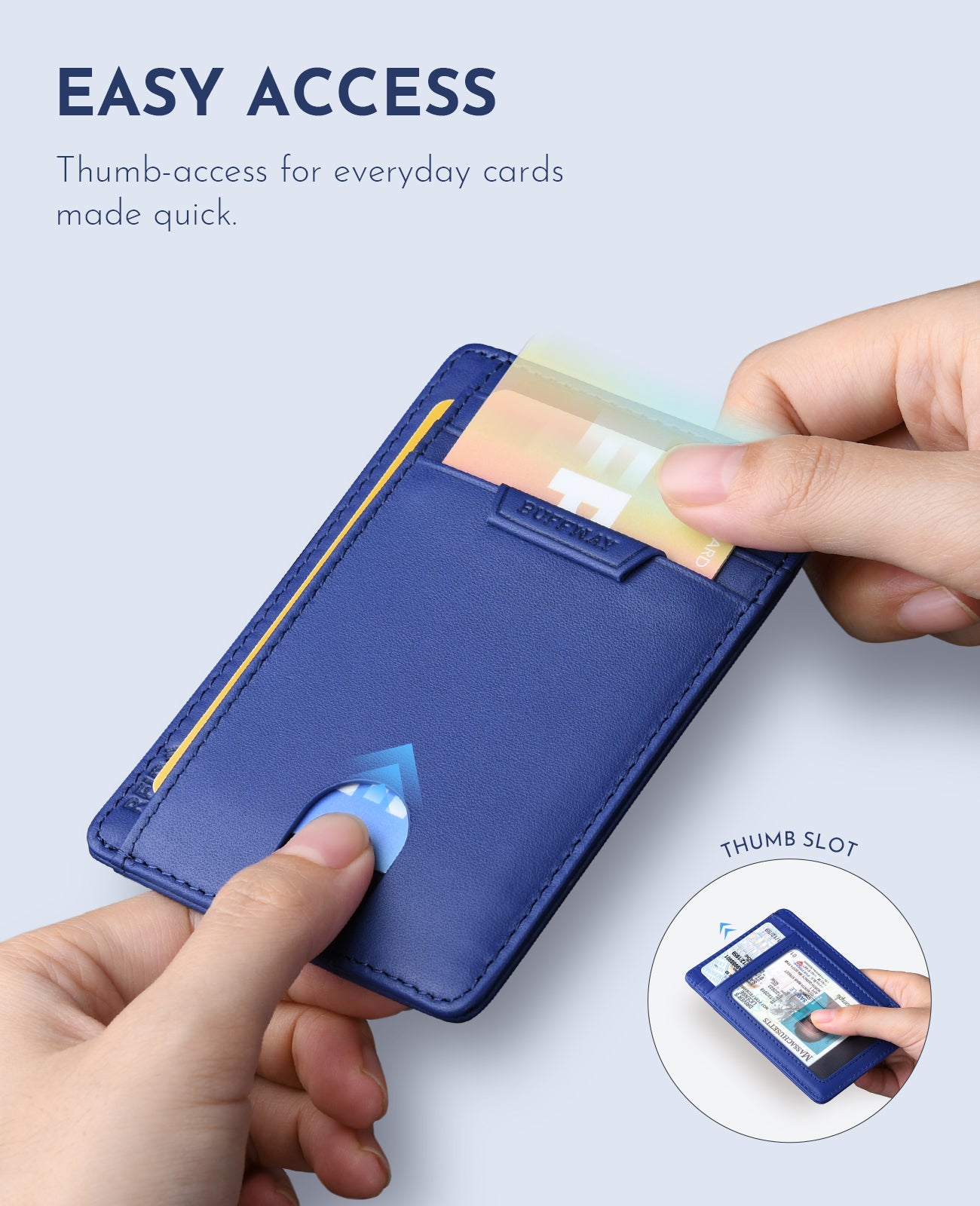 Buffway Slim Wallet for Men Women Minimalist Small Leather Front Pocket Wallets with RFID Blocking and Gifts Box - Bassa Blue