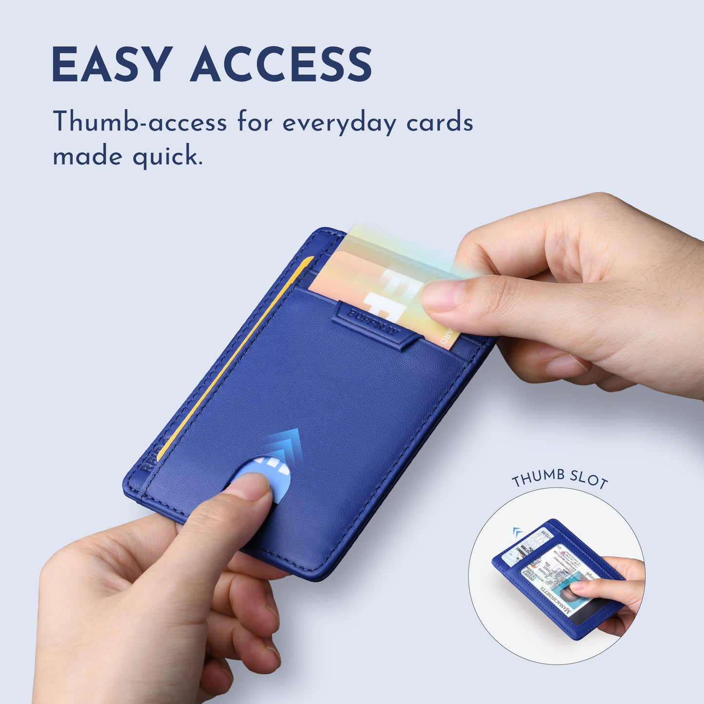 Buffway Slim Wallet for Men Women Minimalist Small Leather Front Pocket Wallets with RFID Blocking and Gifts Box - Bassa Blue