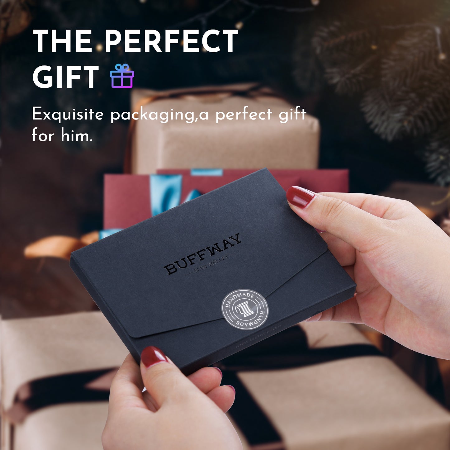 Buffway Slim Wallet for Men Women Minimalist Small Leather Front Pocket Wallets with RFID Blocking and Gifts Box - Bassa Blue