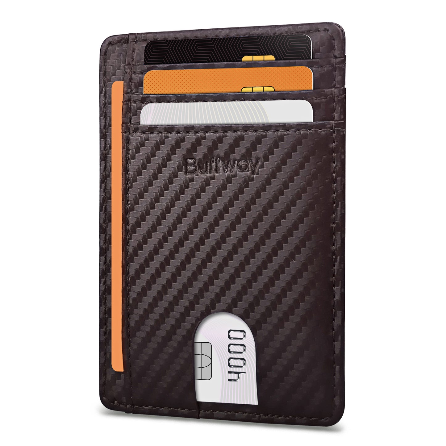 Buffway Slim Minimalist Front Pocket RFID Blocking Leather Wallets for Men and Women - Carbon Fiber