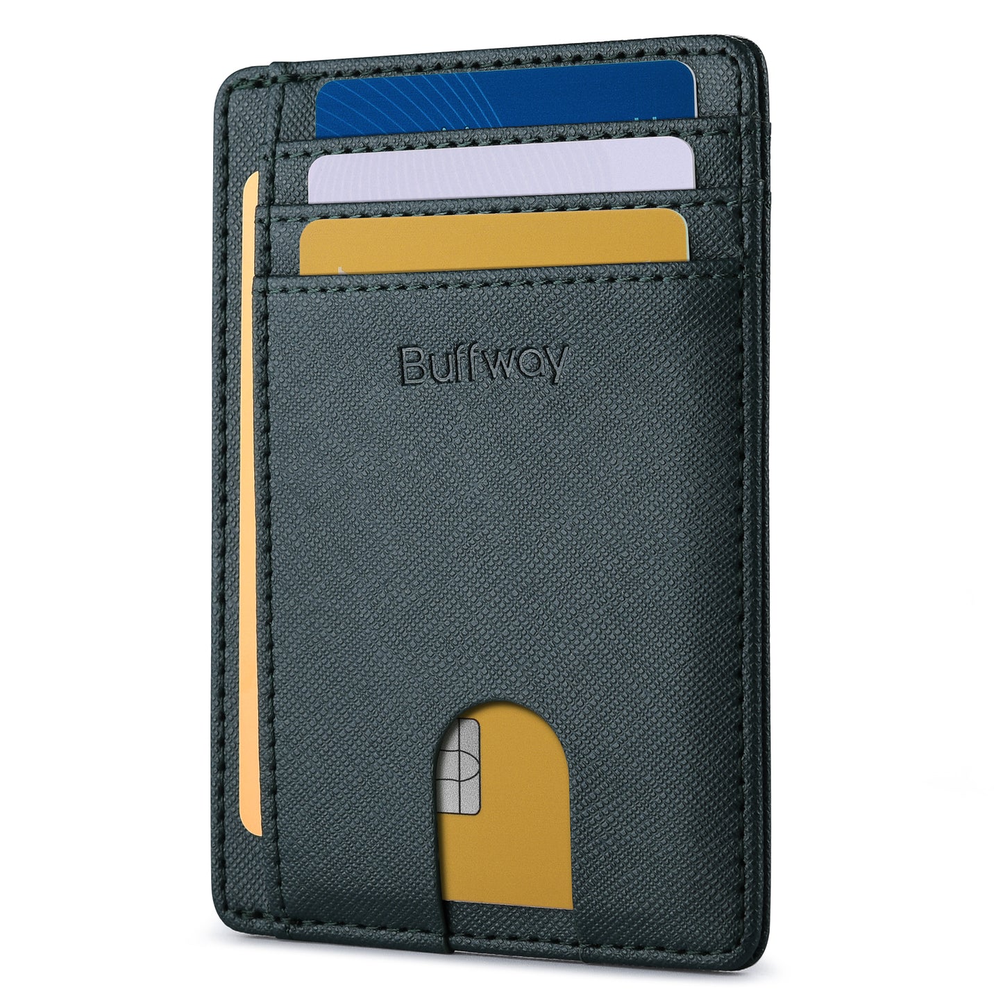 Buffway Slim Minimalist Front Pocket RFID Blocking Leather Wallets for Men and Women - Cross