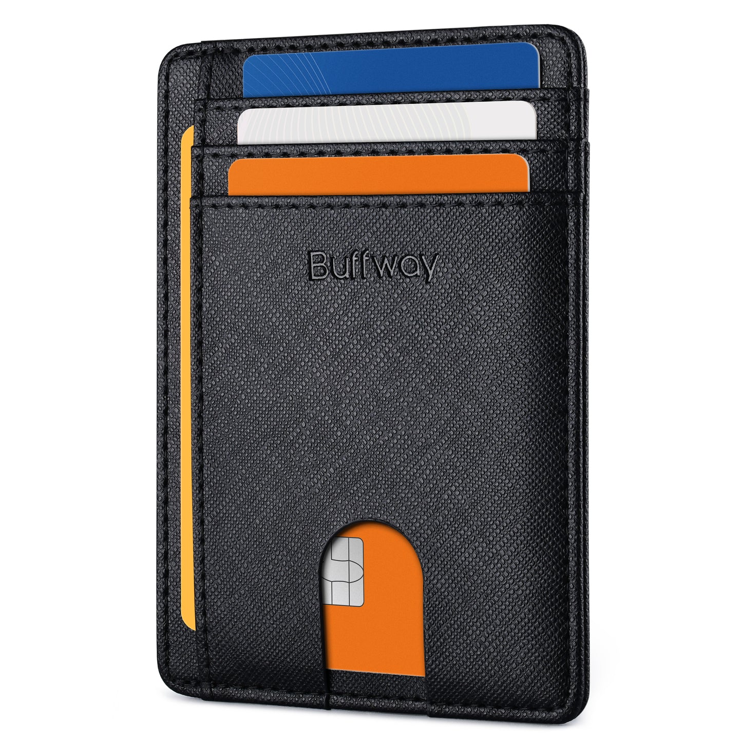 Buffway Slim Minimalist Front Pocket RFID Blocking Leather Wallets for Men and Women - Cross