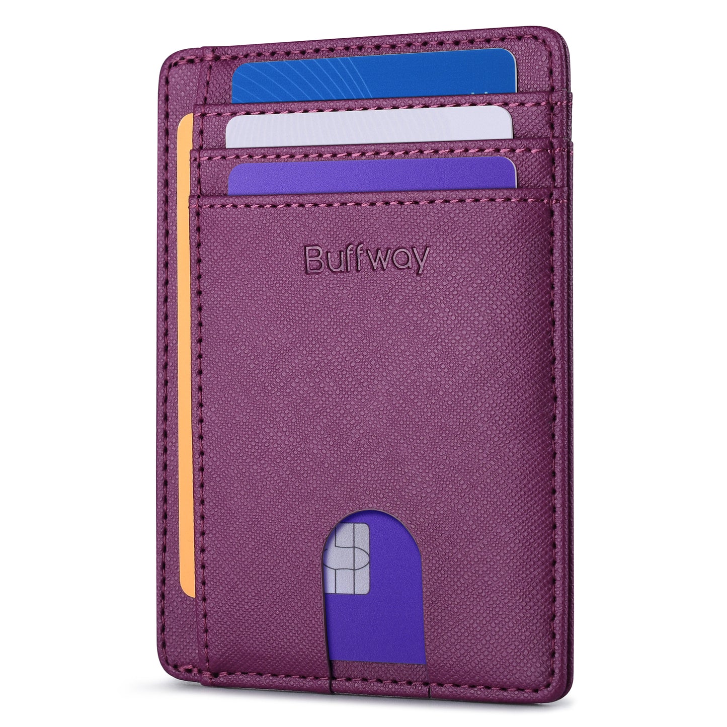 Buffway Slim Minimalist Front Pocket RFID Blocking Leather Wallets for Men and Women - Cross