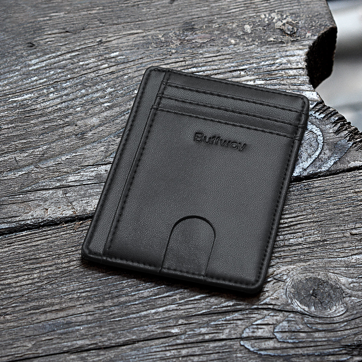 Buffway Slim Minimalist Front Pocket RFID Blocking Leather Wallets for Men and Women - Sand