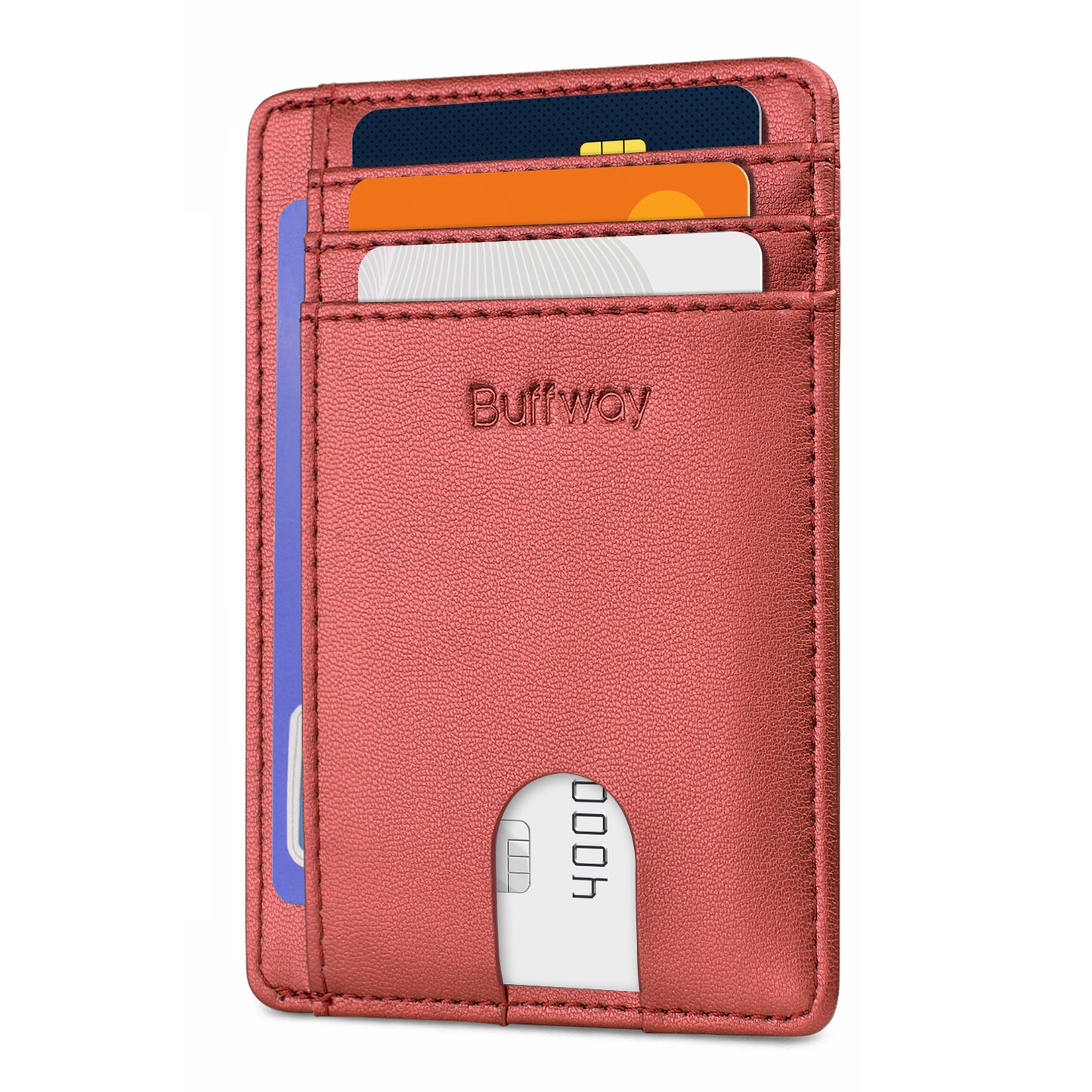 Buffway Slim Minimalist Front Pocket RFID Blocking Leather Wallets for Men and Women - Sand