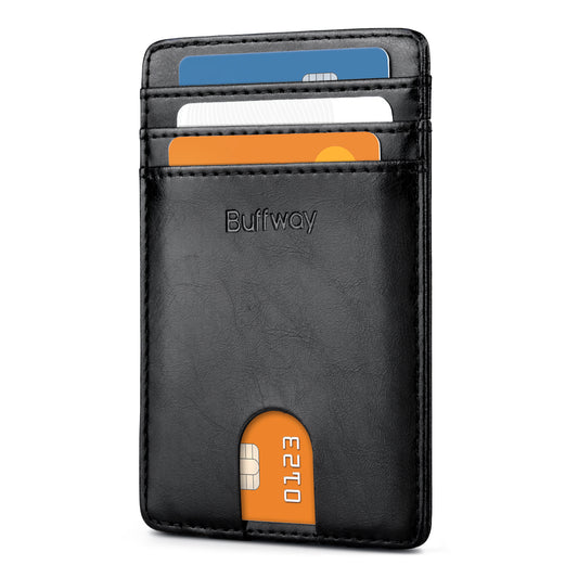 Buffway Mens Slim Wallet, Minimalist Thin Front Pocket Leather Credit Card Holder with RFID Blocking for Work Travel - Seattle