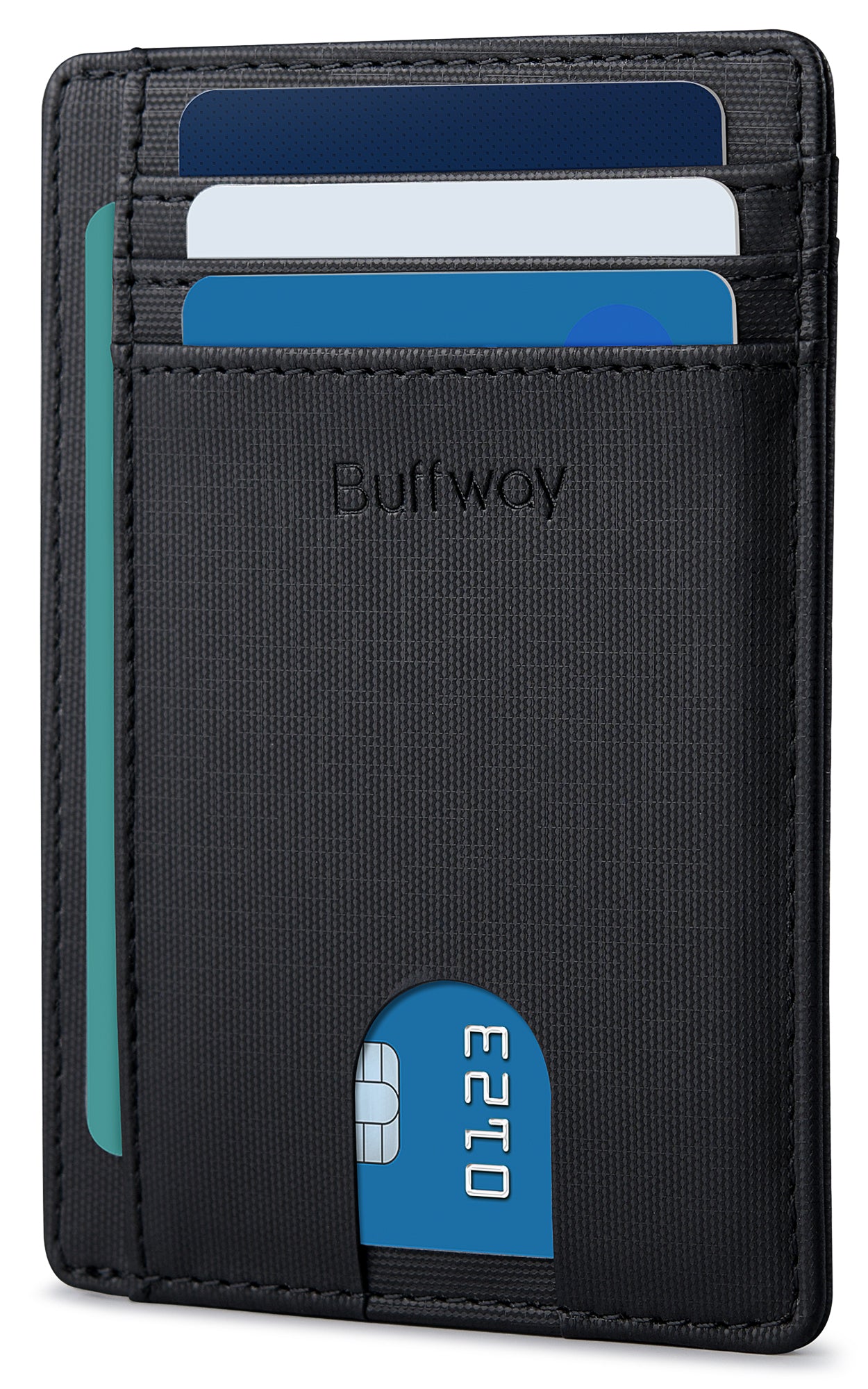 Buffway Slim Minimalist Front Pocket RFID Blocking Leather Wallets for Men and Women - Galaxy Black