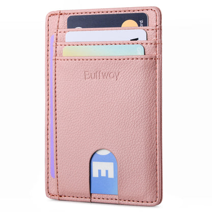 Buffway Slim Minimalist Front Pocket RFID Blocking Leather Wallets for Men and Women - Lichee