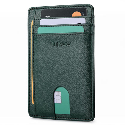 Buffway Slim Minimalist Front Pocket RFID Blocking Leather Wallets for Men and Women - Lichee