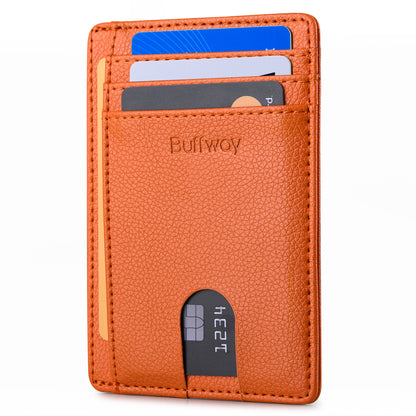 Buffway Slim Minimalist Front Pocket RFID Blocking Leather Wallets for Men and Women - Lichee