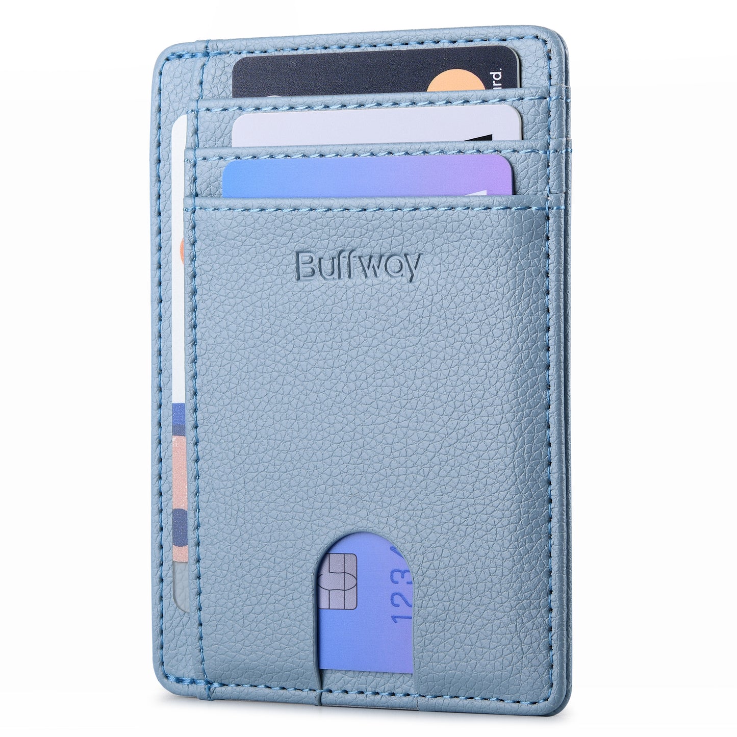 Buffway Slim Minimalist Front Pocket RFID Blocking Leather Wallets for Men and Women - Lichee
