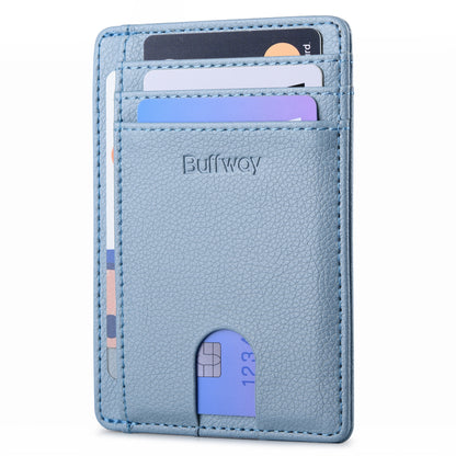 Buffway Slim Minimalist Front Pocket RFID Blocking Leather Wallets for Men and Women - Lichee