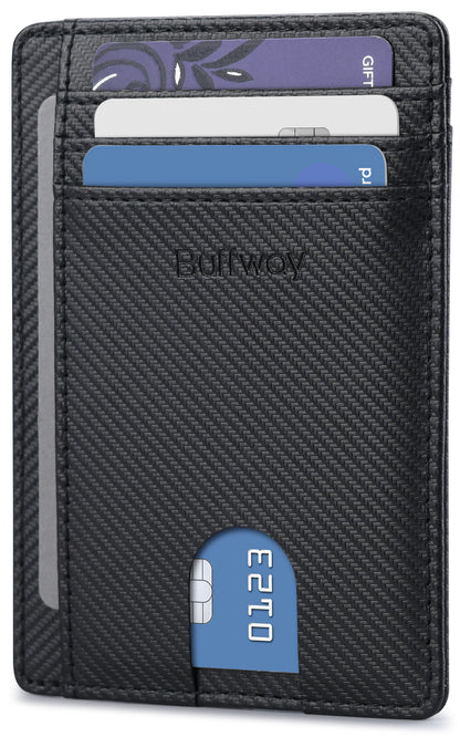 Buffway Slim Minimalist Front Pocket RFID Blocking Leather Wallets for Men and Women - Peak Black