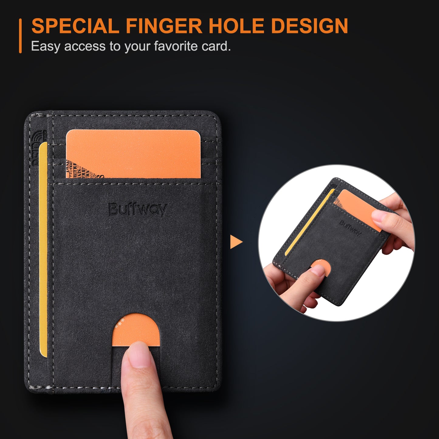 Buffway Slim Minimalist Front Pocket RFID Blocking Leather Wallets for Men and Women - At Sahara