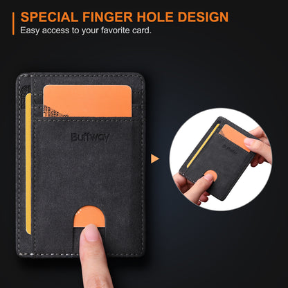 Buffway Slim Minimalist Front Pocket RFID Blocking Leather Wallets for Men and Women - At Sahara