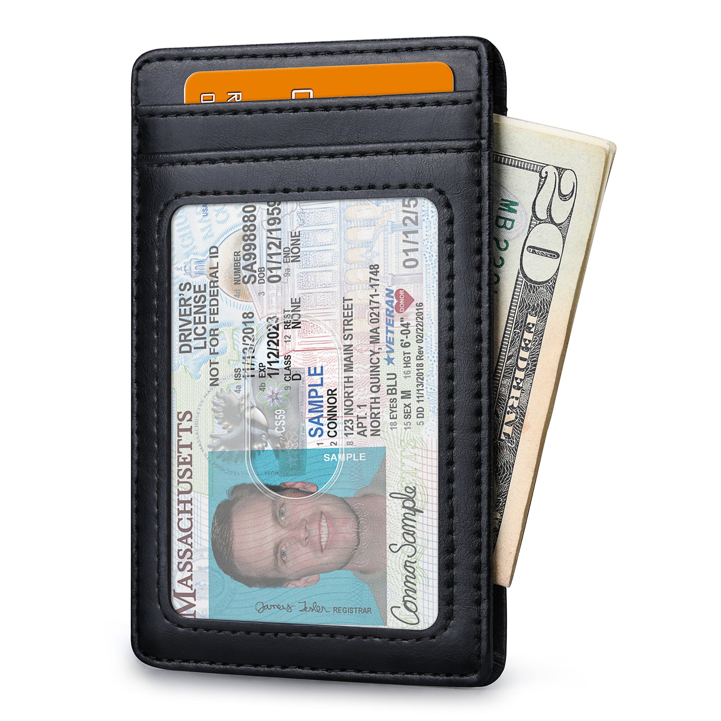 Buffway Mens Slim Wallet, Minimalist Thin Front Pocket Leather Credit Card Holder with RFID Blocking for Work Travel - Seattle