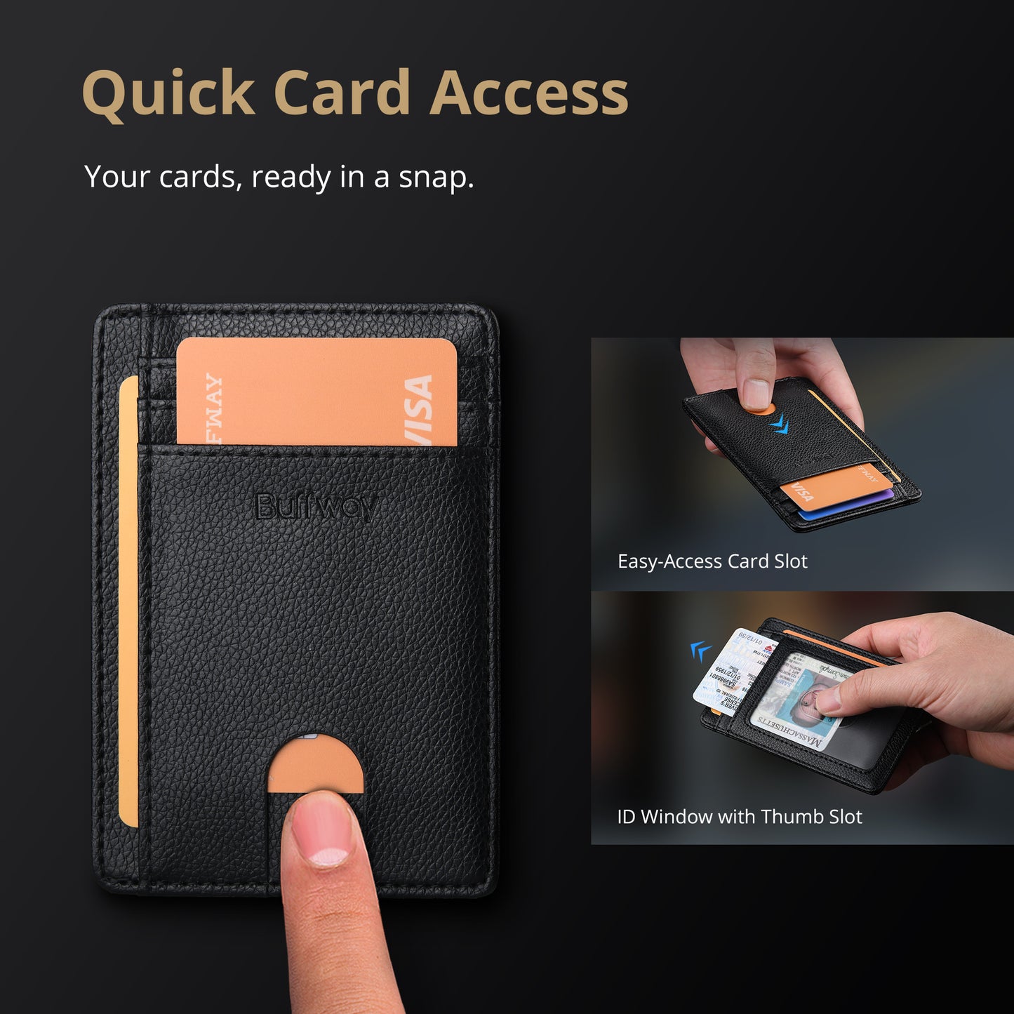Buffway Slim Minimalist Front Pocket RFID Blocking Leather Wallets for Men and Women - Lichee