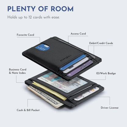 Buffway Slim Minimalist Front Pocket RFID Blocking Leather Wallets for Men and Women - Peak Black
