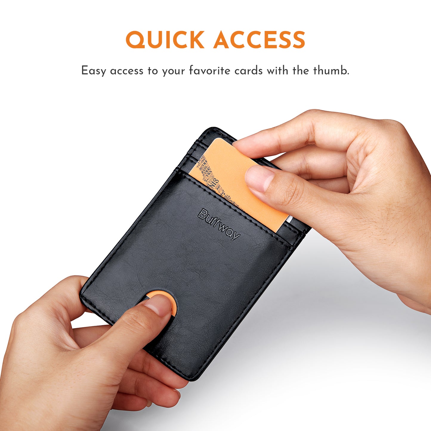 Buffway Mens Slim Wallet, Minimalist Thin Front Pocket Leather Credit Card Holder with RFID Blocking for Work Travel - Seattle