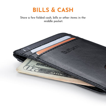 Buffway Mens Slim Wallet, Minimalist Thin Front Pocket Leather Credit Card Holder with RFID Blocking for Work Travel - Seattle