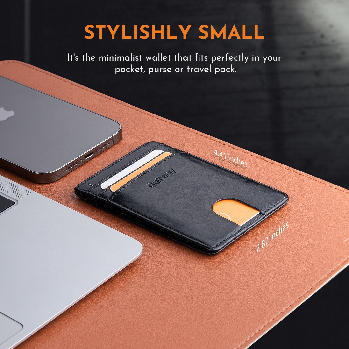 Buffway Mens Slim Wallet, Minimalist Thin Front Pocket Leather Credit Card Holder with RFID Blocking for Work Travel - Seattle