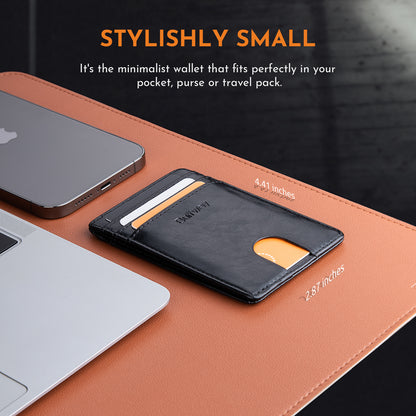 Buffway Mens Slim Wallet, Minimalist Thin Front Pocket Leather Credit Card Holder with RFID Blocking for Work Travel - Seattle