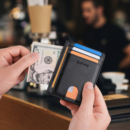 Buffway Slim Minimalist Front Pocket RFID Blocking Leather Wallets for Men and Women (Alaska)