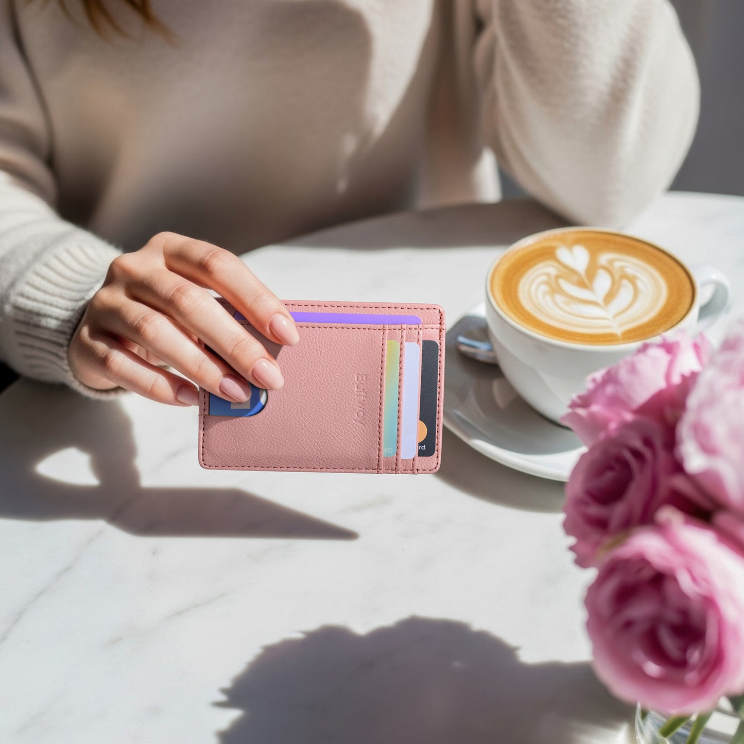 Buffway Slim Minimalist Front Pocket RFID Blocking Leather Wallets for Men and Women - Lichee