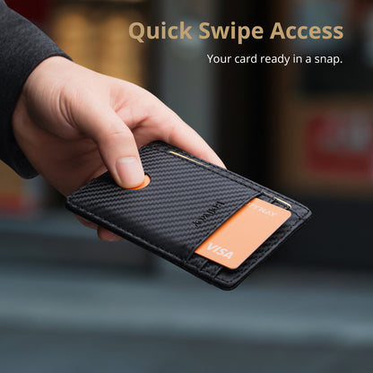 Buffway Slim Minimalist Front Pocket RFID Blocking Leather Wallets for Men and Women - Carbon Fiber