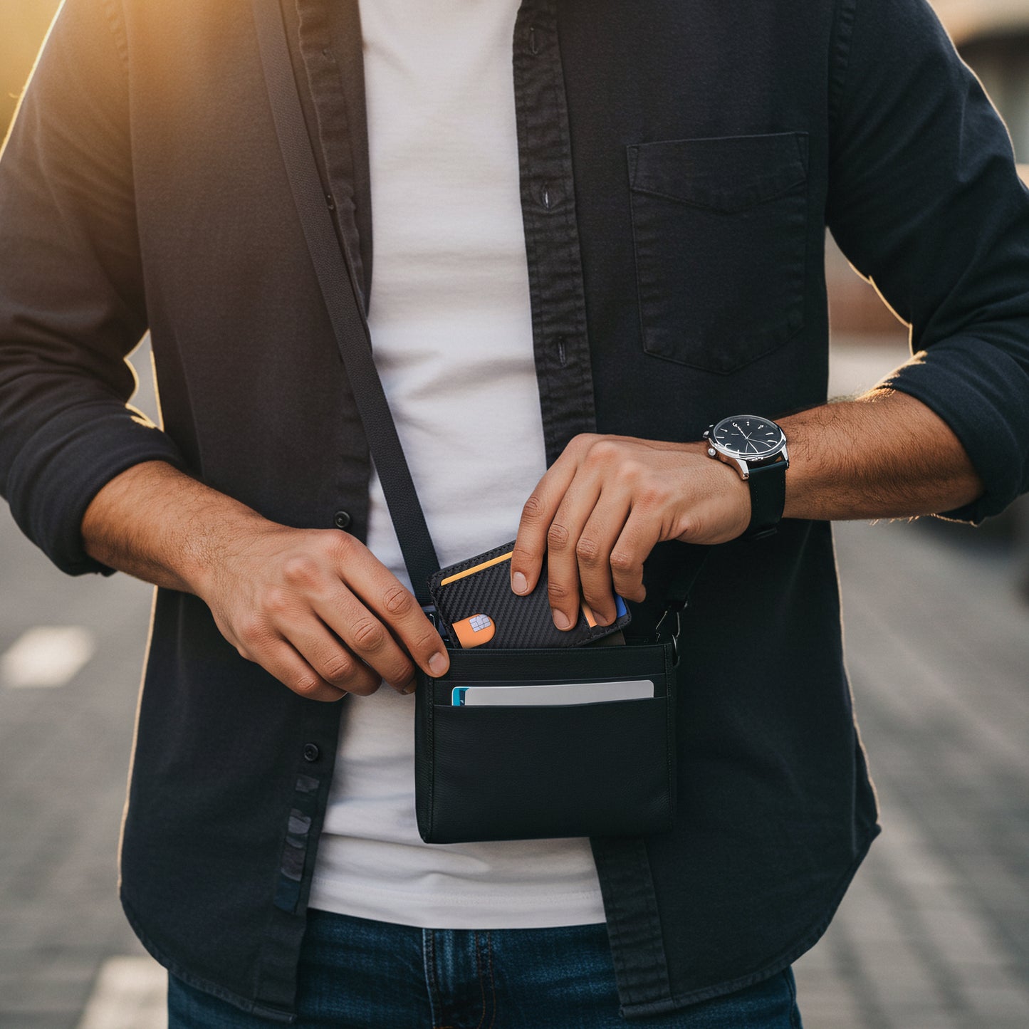Buffway Slim Minimalist Front Pocket RFID Blocking Leather Wallets for Men and Women - Carbon Fiber