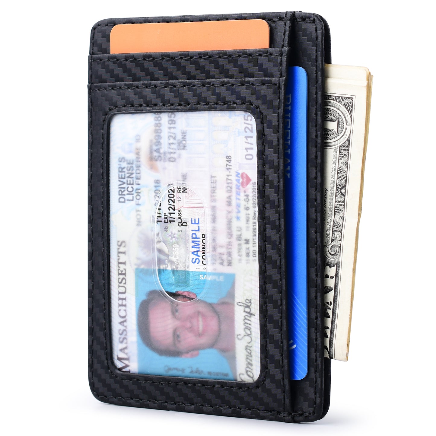 Buffway Slim Minimalist Front Pocket RFID Blocking Leather Wallets for Men and Women - Carbon Fiber