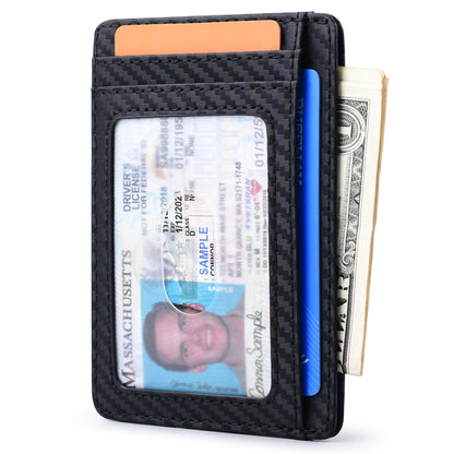 Buffway Slim Minimalist Front Pocket RFID Blocking Leather Wallets for Men and Women - Carbon Fiber