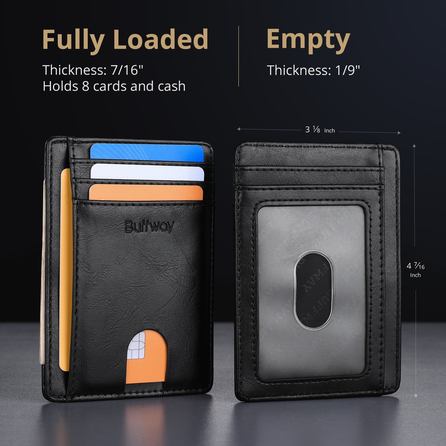 Buffway Slim Minimalist Front Pocket RFID Blocking Leather Wallets for Men and Women (Alaska)