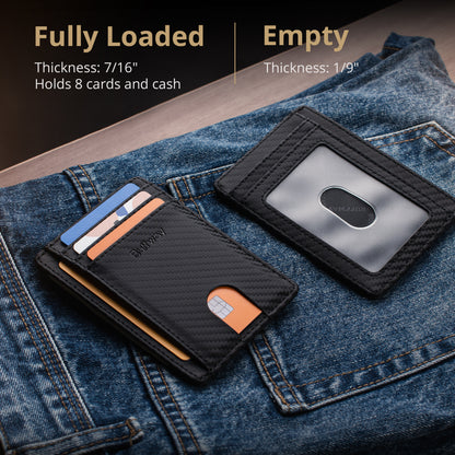Buffway Slim Minimalist Front Pocket RFID Blocking Leather Wallets for Men and Women - Carbon Fiber