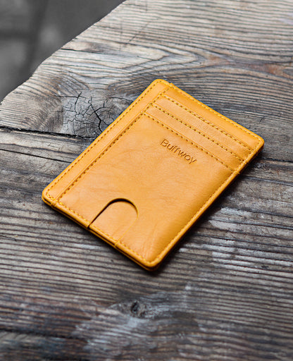 Buffway Slim Minimalist Front Pocket RFID Blocking Leather Wallets for Men and Women - Alaska Yellow