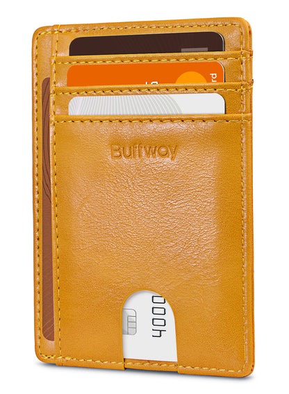 Buffway Slim Minimalist Front Pocket RFID Blocking Leather Wallets for Men and Women - Alaska Yellow