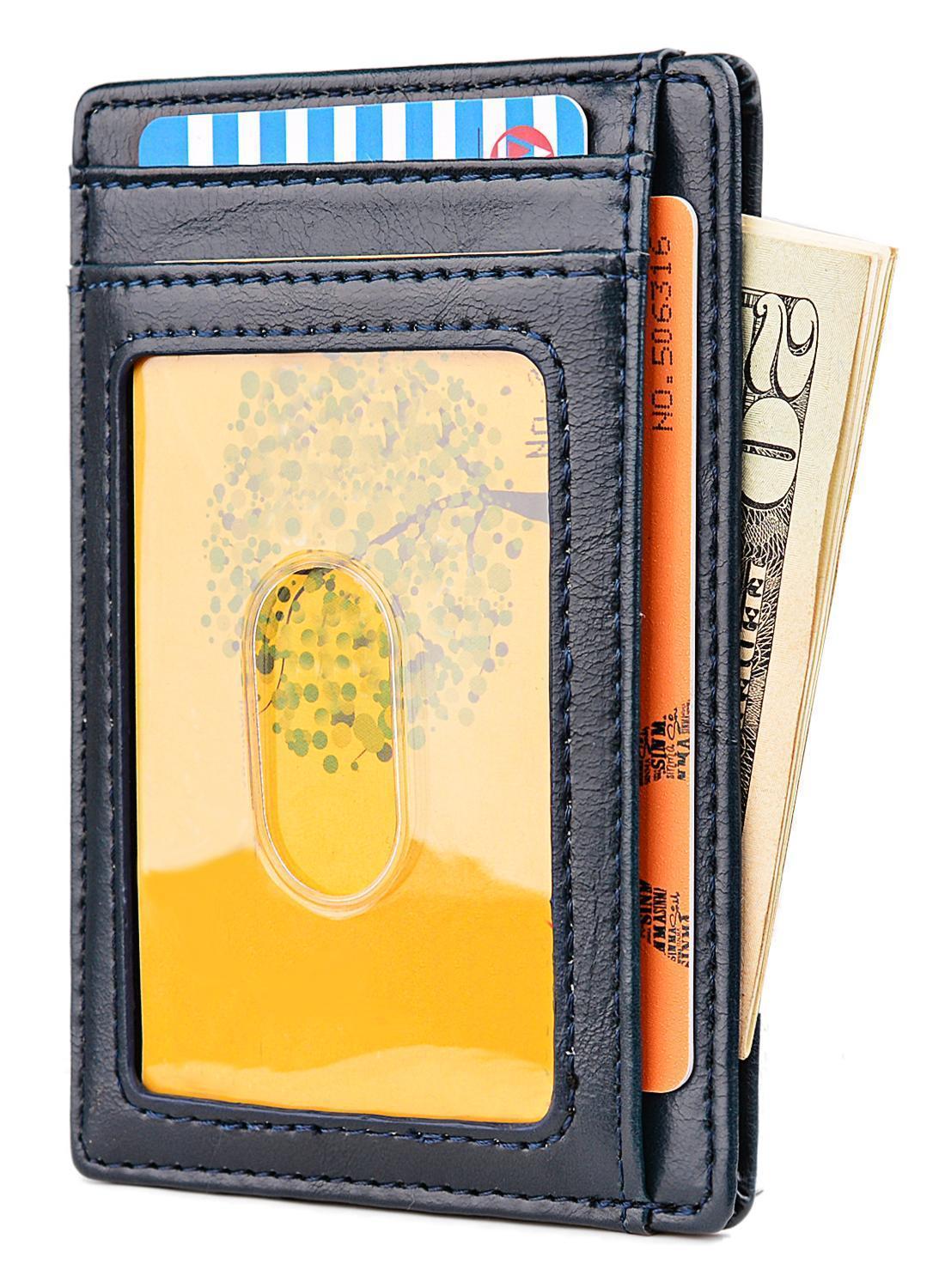 Buffway Slim Minimalist Front Pocket RFID Blocking Leather Wallets for Men and Women - Alaska Blue