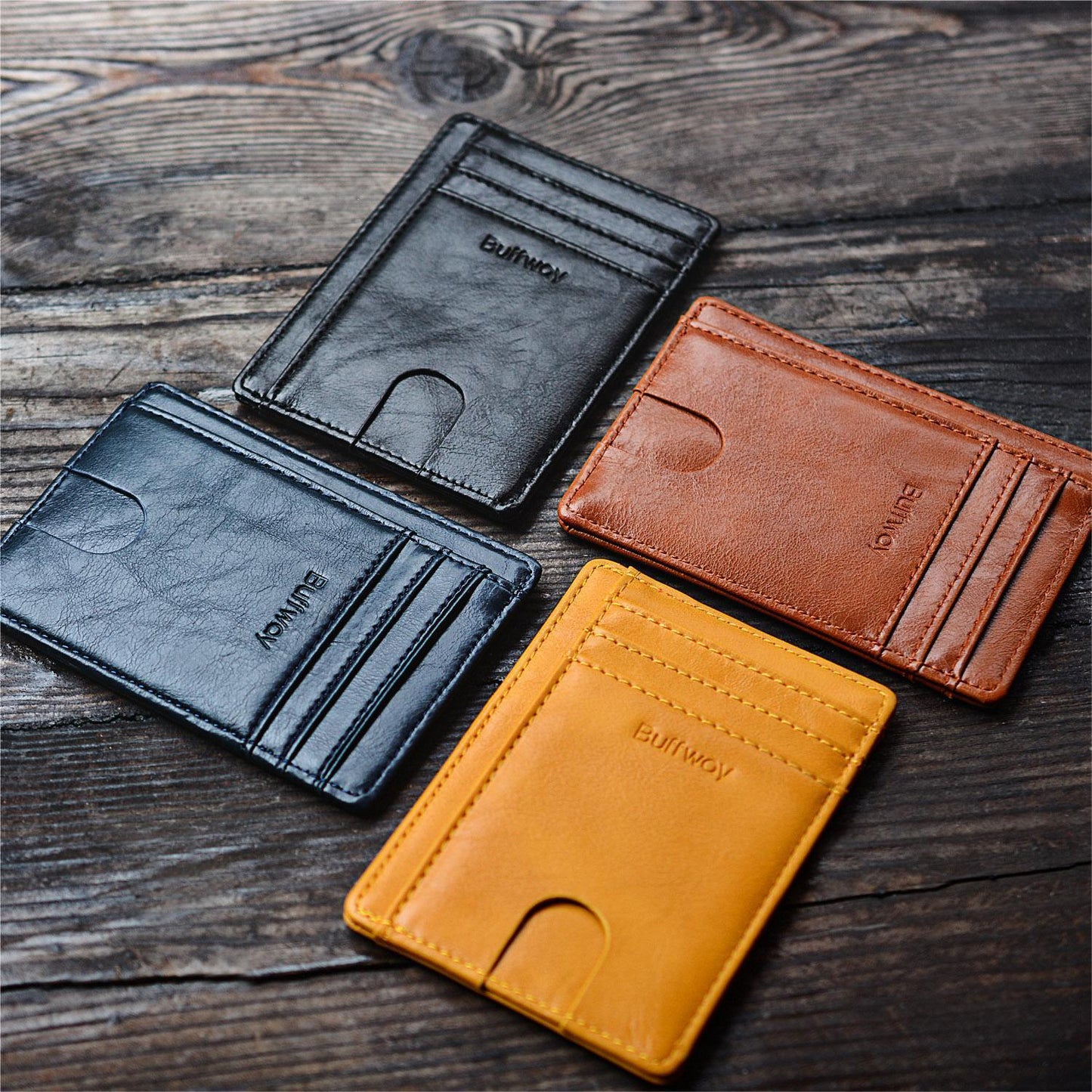Buffway Slim Minimalist Front Pocket RFID Blocking Leather Wallets for Men and Women - Alaska Blue