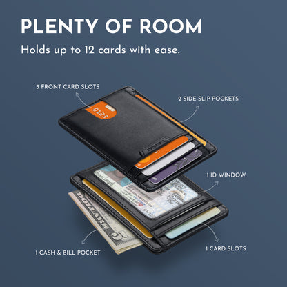 Buffway Slim Wallet for Men Women Minimalist Small Leather Front Pocket Wallets with RFID Blocking and Gifts Box (Bassa)