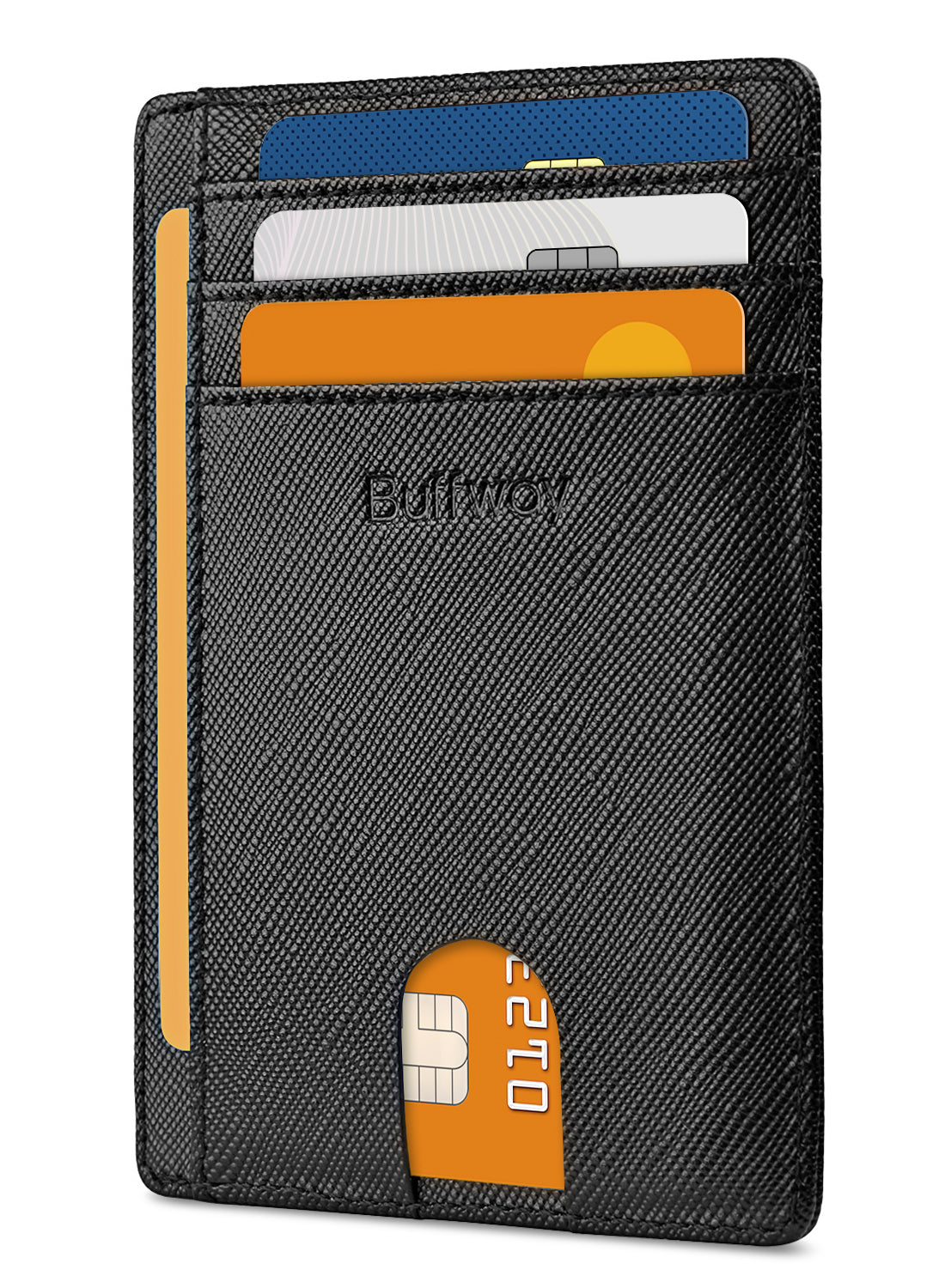 Buffway Slim Minimalist Front Pocket RFID Blocking Leather Wallets for Men and Women - Cross Black