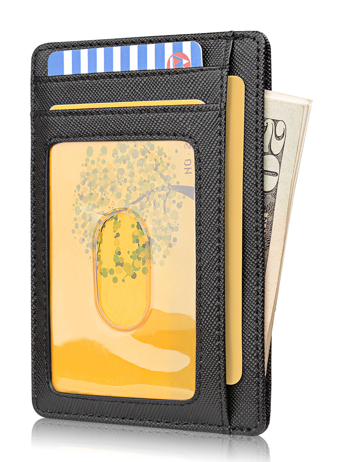 Buffway Slim Minimalist Front Pocket RFID Blocking Leather Wallets for Men and Women - Cross Black