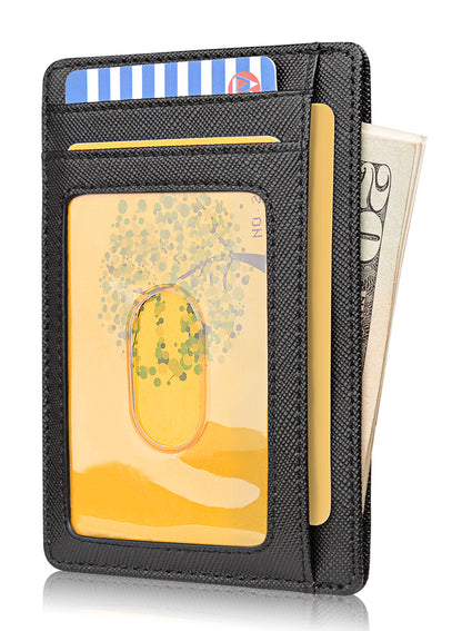 Buffway Slim Minimalist Front Pocket RFID Blocking Leather Wallets for Men and Women - Cross Black