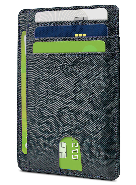 Buffway Slim Minimalist Front Pocket RFID Blocking Leather Wallets for Men and Women - Cross Blackish Green