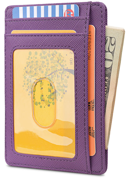 Buffway Slim Minimalist Front Pocket RFID Blocking Leather Wallets for Men and Women - Cross Purple